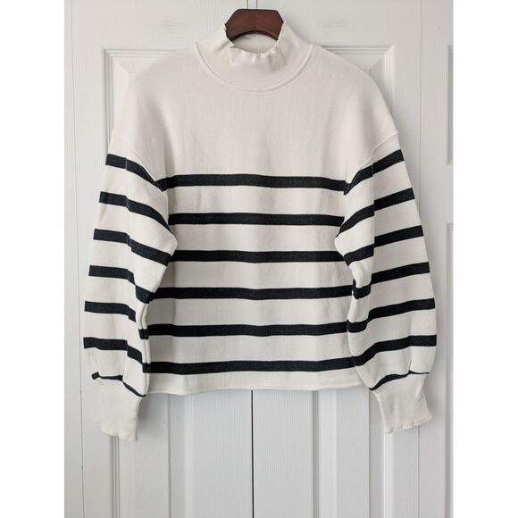 J. Crew Heritage Heritage Terry Mockneck Sweatshirt Sz XS Ivory Black NWOT CF423 - Picture 1 of 6